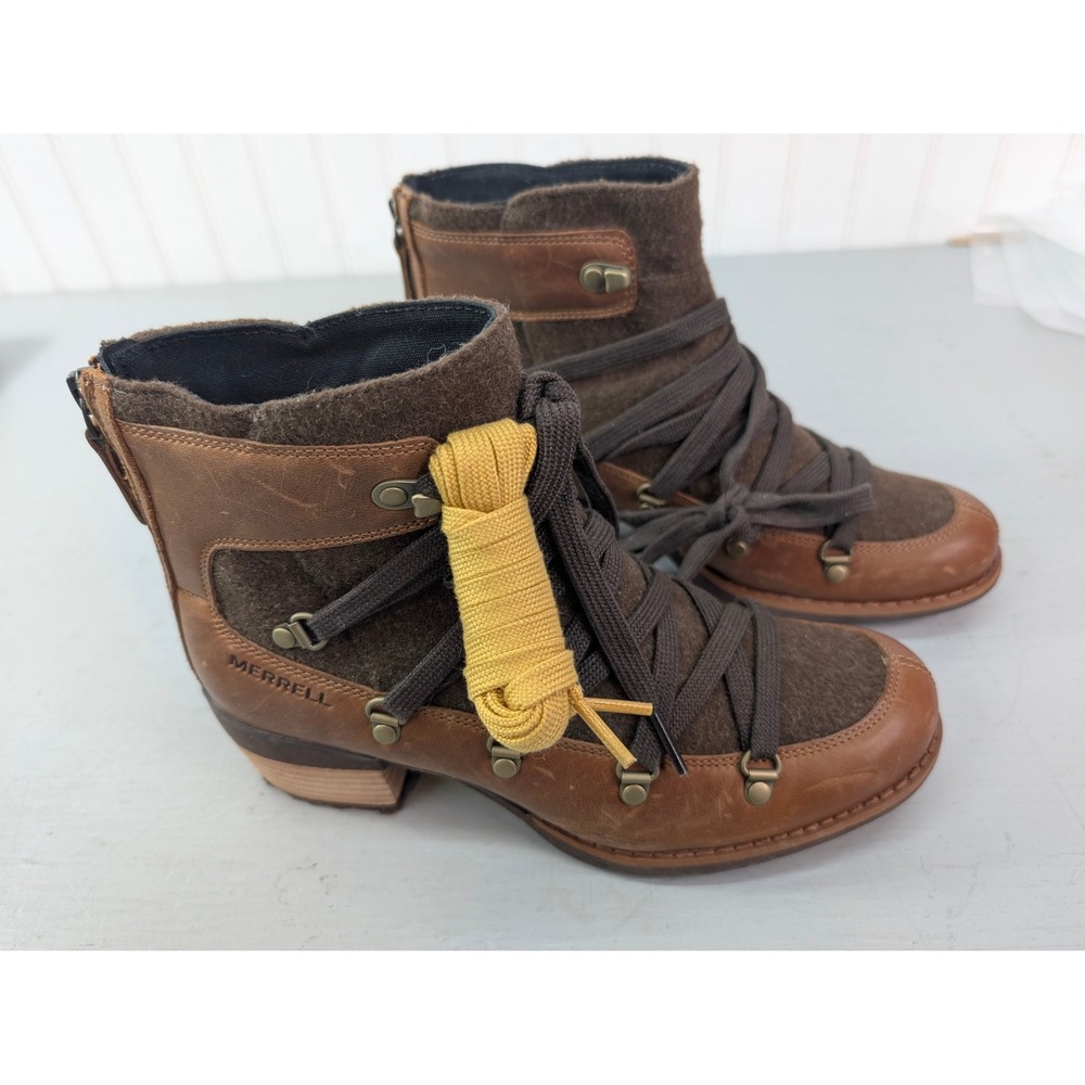 Merrell Womens Shiloh II Leather Lace Up Boots Shoes Warm Oak J004418 Size 7 NEW